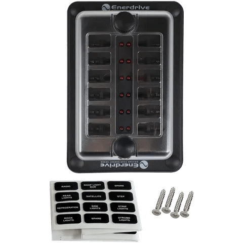 Enerdrive 1 In 12 Out Fuse Box Panel Mount With LEDs - JTK Auto Electrical