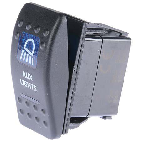 Drivetech 4x4 Rocker AUX Lights Switch On/Off SPST 12 or 24V Blue Illumination (Contacts Rated 20A @ 12V) - JTK Auto Electrical