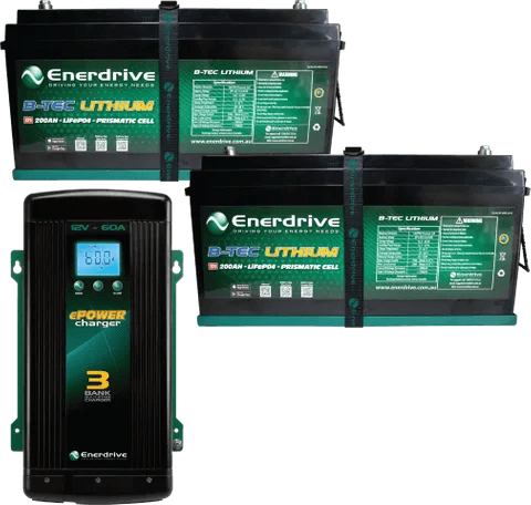 Enerdrive 2 x 200Ah B-TEC Bundle with AC60 Charger - JTK Auto Electrical